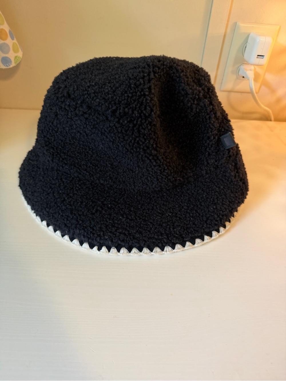 UGG Black Sherpa Bucket Hat with White Trim